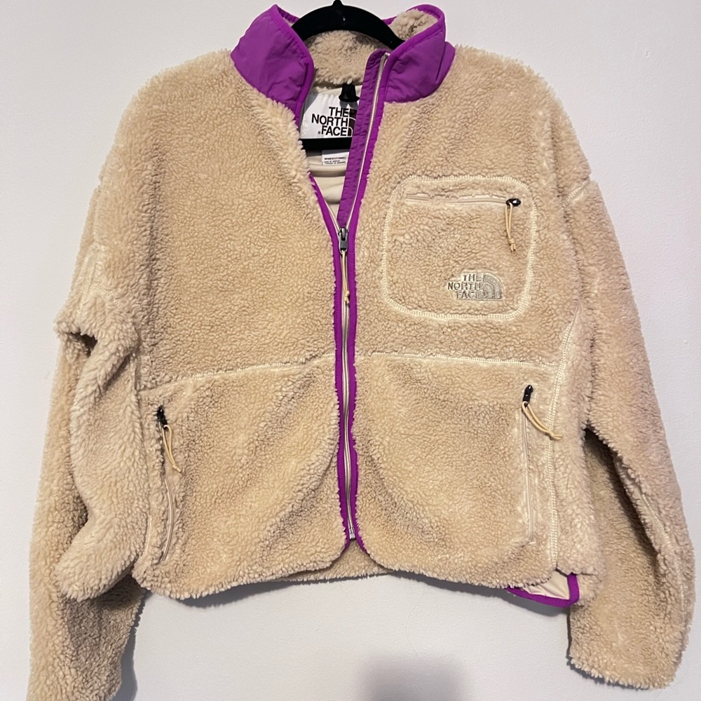 The North Face Women's Cream and Purple Teddy Jacket - Picture 2 of 4